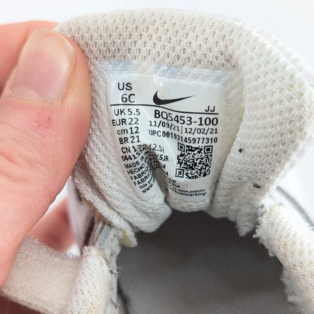 Nike Court Borough Low 2 Triple White Hook And Latch Size 6c - Picture 7 of 8